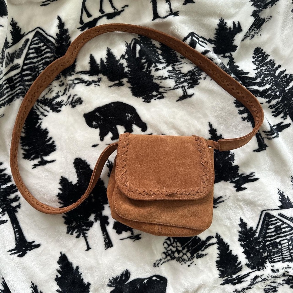 AE Brown Leather Felt Shoulder Bag